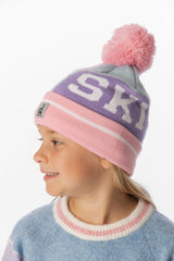 Winter Knit Hat With Pompom Light Blue And Light Pink-1