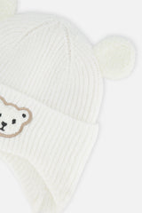 Baby Winter Knit Hat With Ear Flaps And Ears Off-White-3