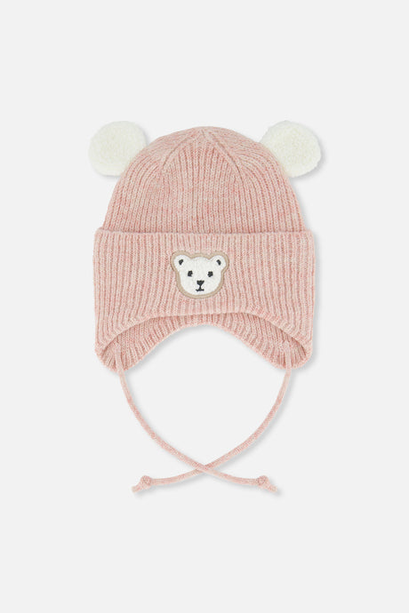 Baby Winter Knit Hat With Ear Flaps And Ears Pale Dusty Pink-0