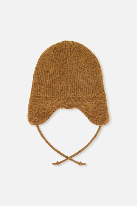 Baby Winter Knit Hat With Ear Flaps And Strings Brown Sugar-2