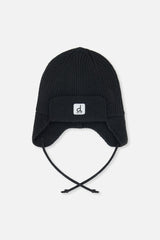Baby Winter Knit Hat With Ear Flaps And Strings Noir-0