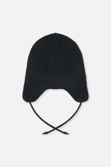 Baby Winter Knit Hat With Ear Flaps And Strings Noir-2