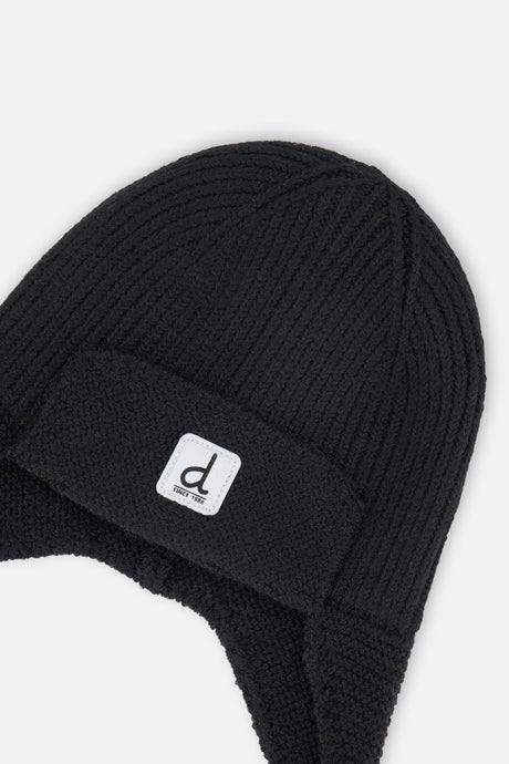 Baby Winter Knit Hat With Ear Flaps And Strings Noir-3
