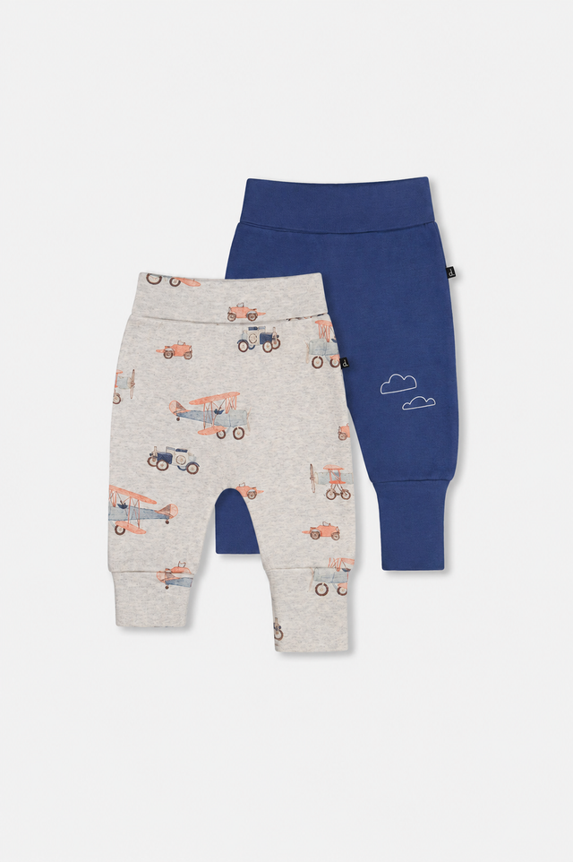 Two Pack Organic Cotton Evolutive Pants Beige Printed Airplanes-0