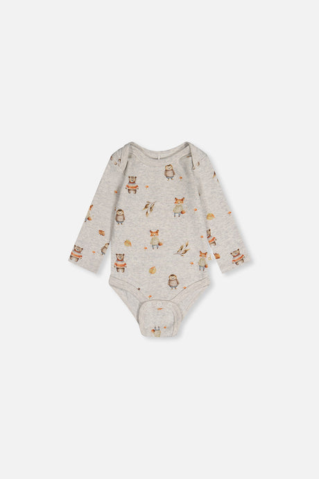 Deux par Deux organic cotton baby onesie 3-pack with brown hedgehog and forest prints, view 5