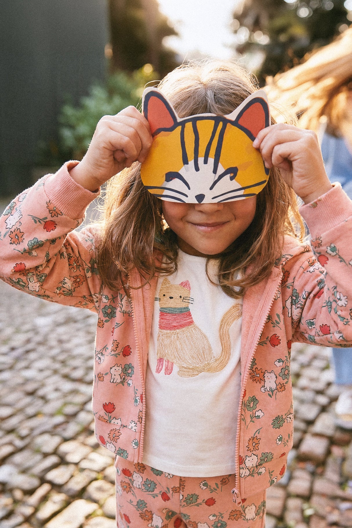 French Terry Hooded Cardigan Pink Cat Print-1