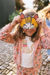 French Terry Hooded Cardigan Pink Cat Print-1