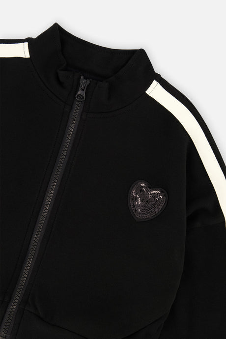 Deux par Deux black milano knit zip jacket for girls, additional view