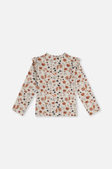 Deux par Deux girls long sleeve organic cotton tee, beige squirrel print, back view