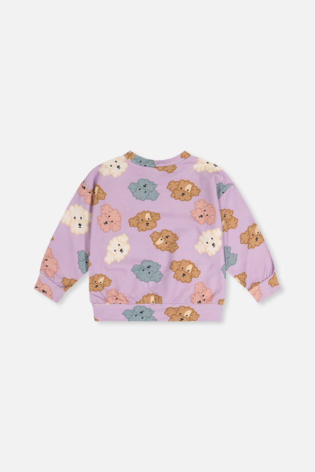 Back view of the Deux par Deux purple poodle print sweatshirt