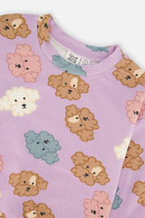 Additional view of the purple poodle print sweatshirt by Deux par Deux
