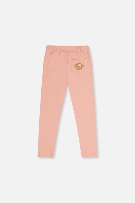 Deux par Deux girls' pink organic cotton leggings with poodle-face pocket, back view