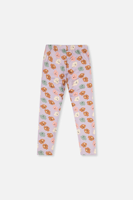 Back view of the Deux par Deux purple poodle leggings with poodle face pocket