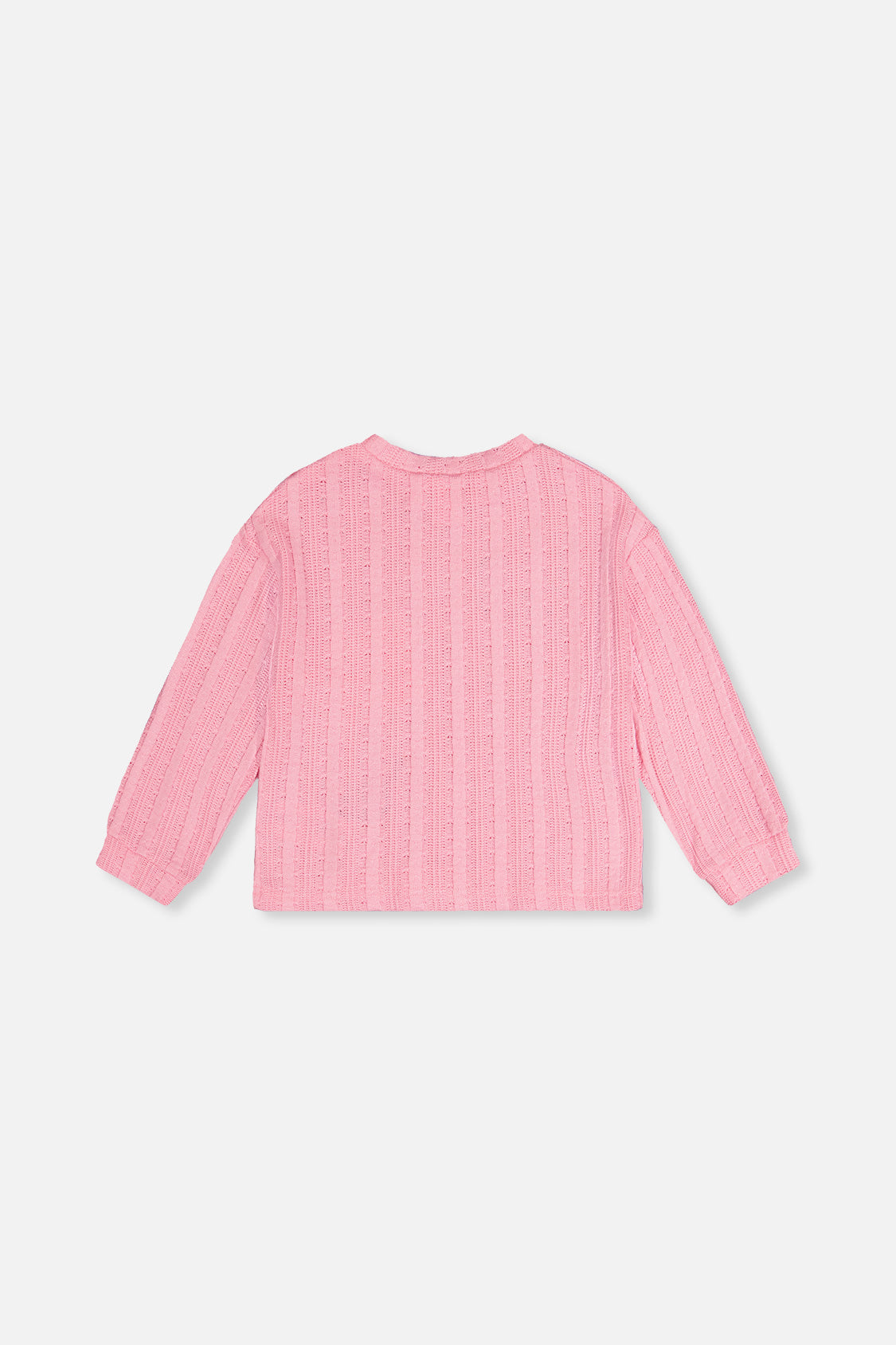 Deux par Deux girls' pink knit top with fruit embroidery – back view