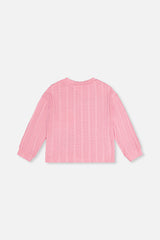 Deux par Deux girls' pink knit top with fruit embroidery – back view