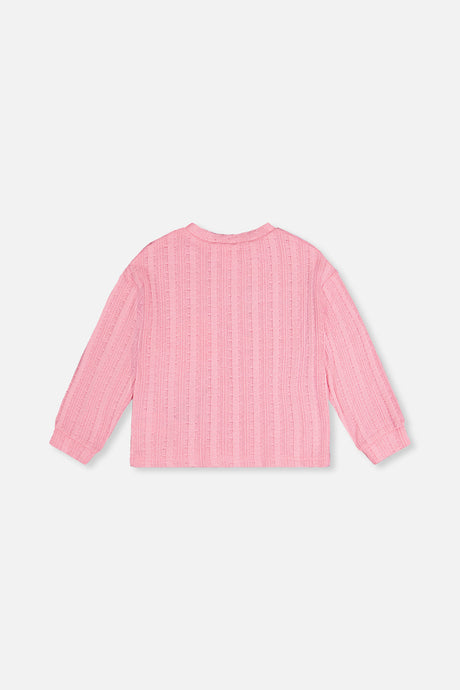 Deux par Deux girls' pink knit top with fruit embroidery – back view