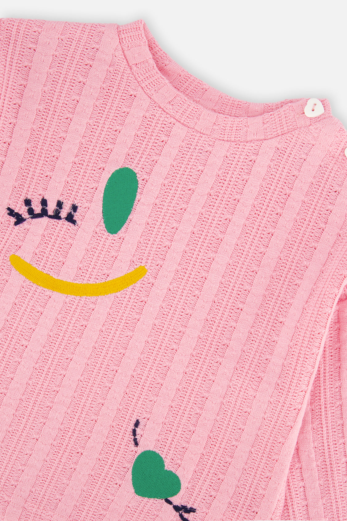 Deux par Deux girls' pink knit top with fruit embroidery – alternate view