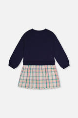 Bi-Material Dress Dark Blue-4