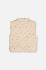Corduroy Puffy Vest Beige Floral Print-3