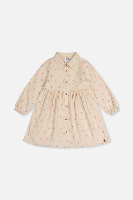 Corduroy Shirt Dress Beige Floral Print-0