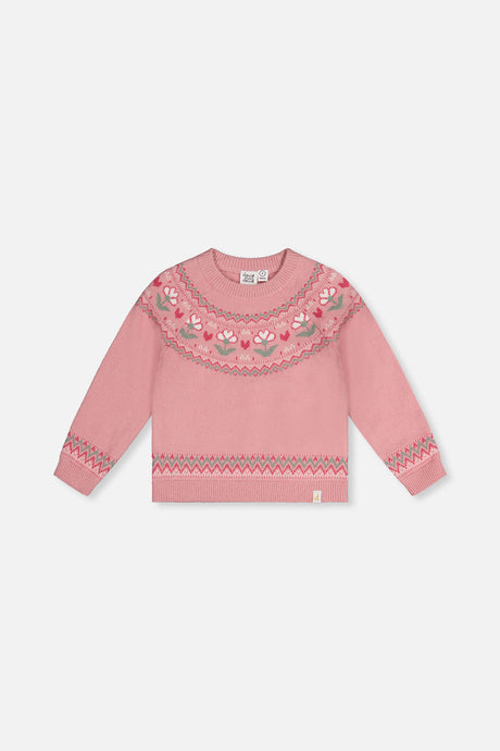 Sweater With Flower Jacquard Pale Dusty Pink-0