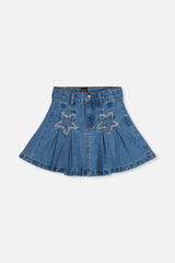 Pleated Skirt Navy Blue Denim-0