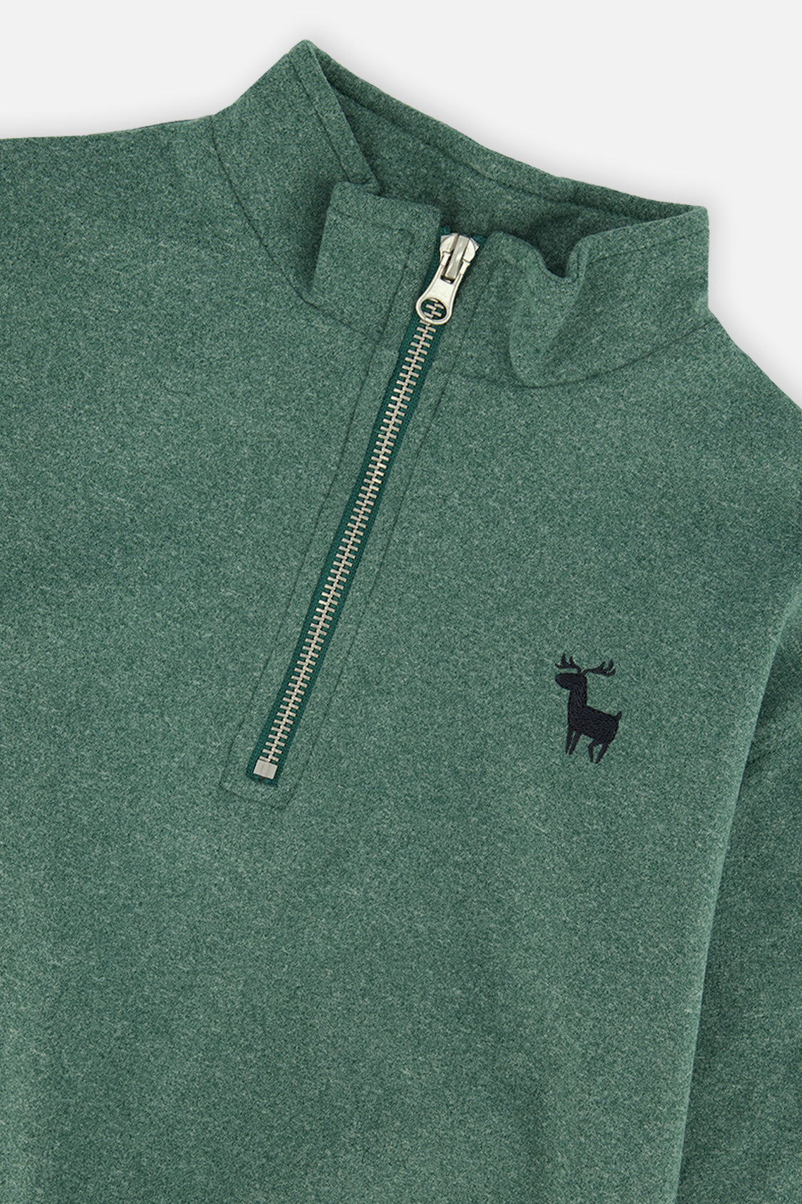 Deux par Deux dark green mock neck sweater with deer, alternate view