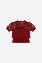 Deux par Deux girls red fake layering top with cami detail, back view