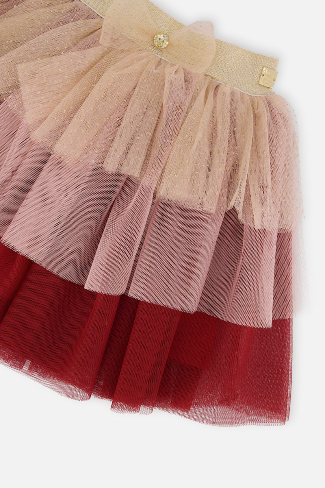 Deux par Deux girls' red, pink and beige glittering mesh skirt, additional view