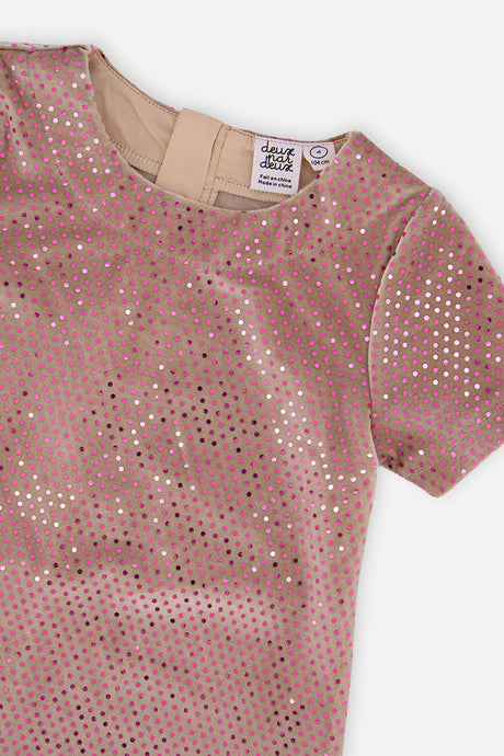 Deux par Deux pink velour A-line dress with sparkle, alternate view