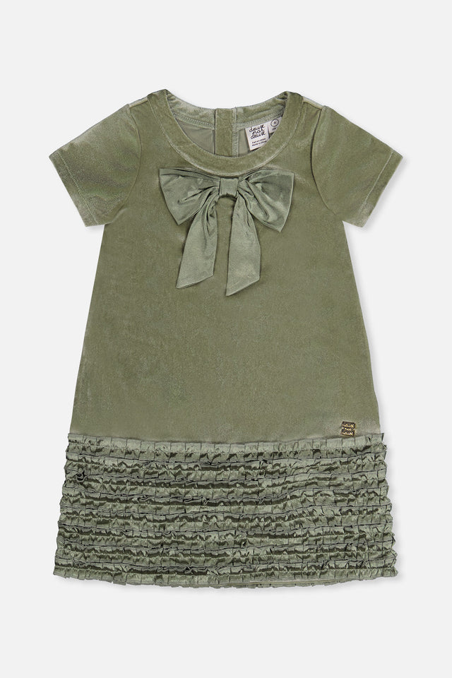 Short Sleeve A Line Dress With Bow Greyish Green-0