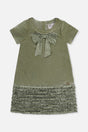 Short Sleeve A Line Dress With Bow Greyish Green-0