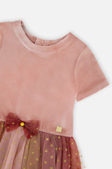 Deux par Deux pink bi-material dress with bow belt, alternate view