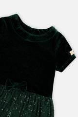 Deux par Deux girls Green Forest velvet dress with glittering mesh skirt, alternate view