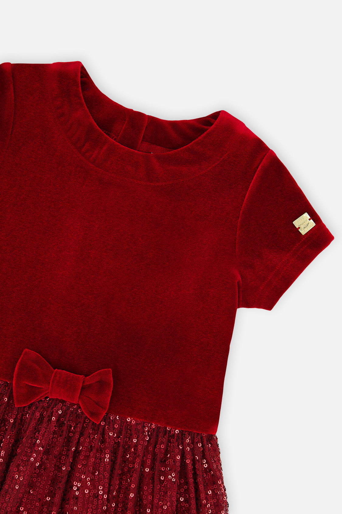 Deux par Deux girls red velvet dress with glittering mesh skirt, alternate view
