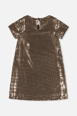 Deux par Deux beige lurex A-line dress for girls, back view