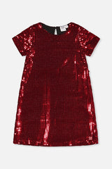 Short Sleeve A Line Dress Red-0