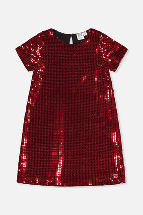 Short Sleeve A Line Dress Red-0