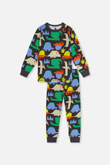 Organic Cotton Two Piece Pajama Set Black Dinosaur Print-2