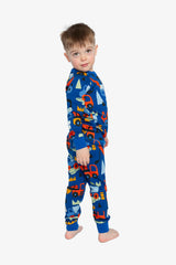 Organic Cotton Two Piece Pajama Set Blue Truck Print-3