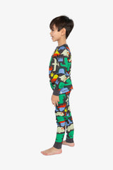 Organic Cotton Two Piece Pajama Set Black Dinosaur Print-2