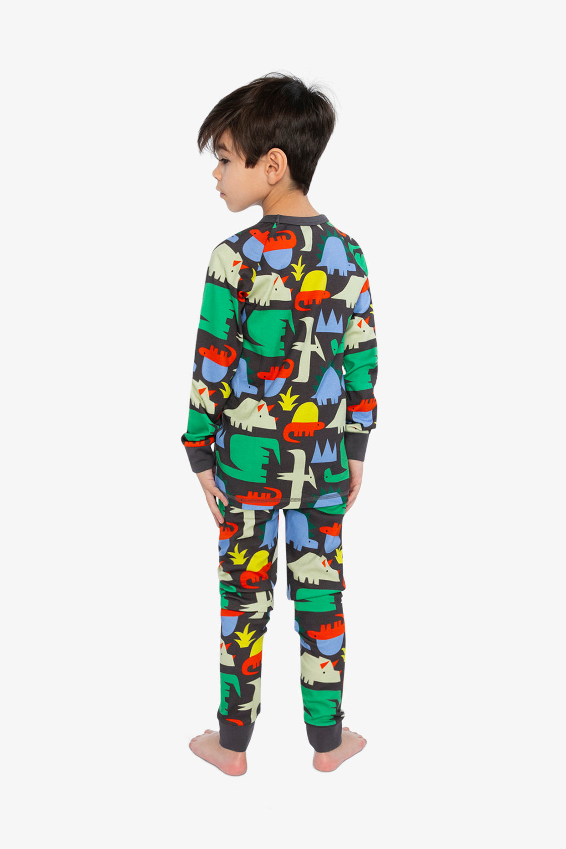 Organic Cotton Two Piece Pajama Set Black Dinosaur Print-3
