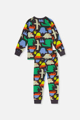 Organic Cotton Two Piece Pajama Set Black Dinosaur Print-4