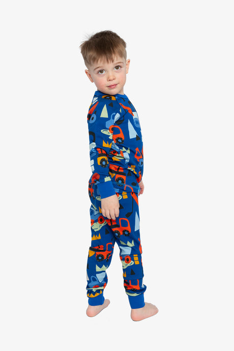 Organic Cotton Two Piece Pajama Set Blue Truck Print-3