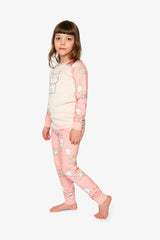 Organic Cotton Two Piece Pajama Set Pink Cat Print-2