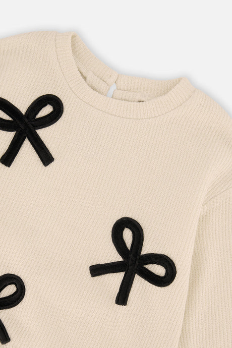 Deux par Deux beige and black velvet bow sweatshirt, alternate view