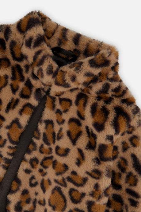 Deux par Deux girls' brown leopard print faux fur jacket, additional view