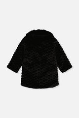 Deux par Deux girls' black faux fur long coat, back view