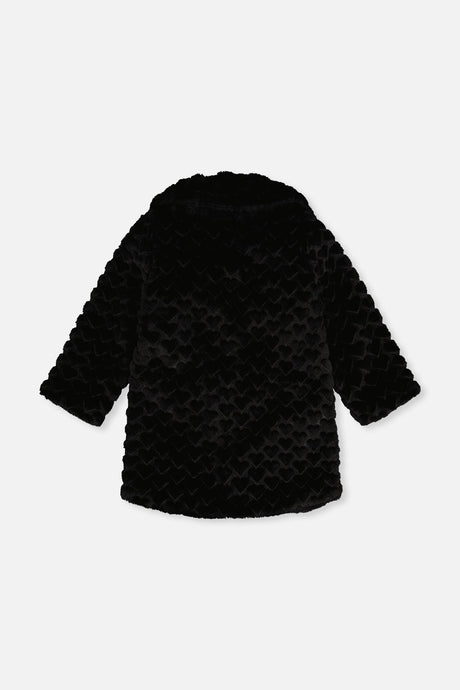 Deux par Deux girls' black faux fur long coat, back view