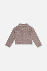 Deux par Deux girls' pink and black jacquard knit jacket, back view